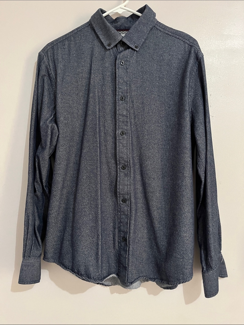 Men's Button-Down Long Sleeve Shirt - Blue denim look Large casual